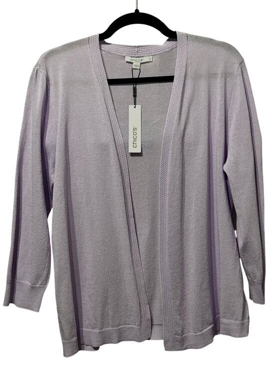 Chico's Sweaters - Chicos New Open Front Cardigan Sweater Orchid Mist Size 2 (L) Cotton/Nylon Blend
